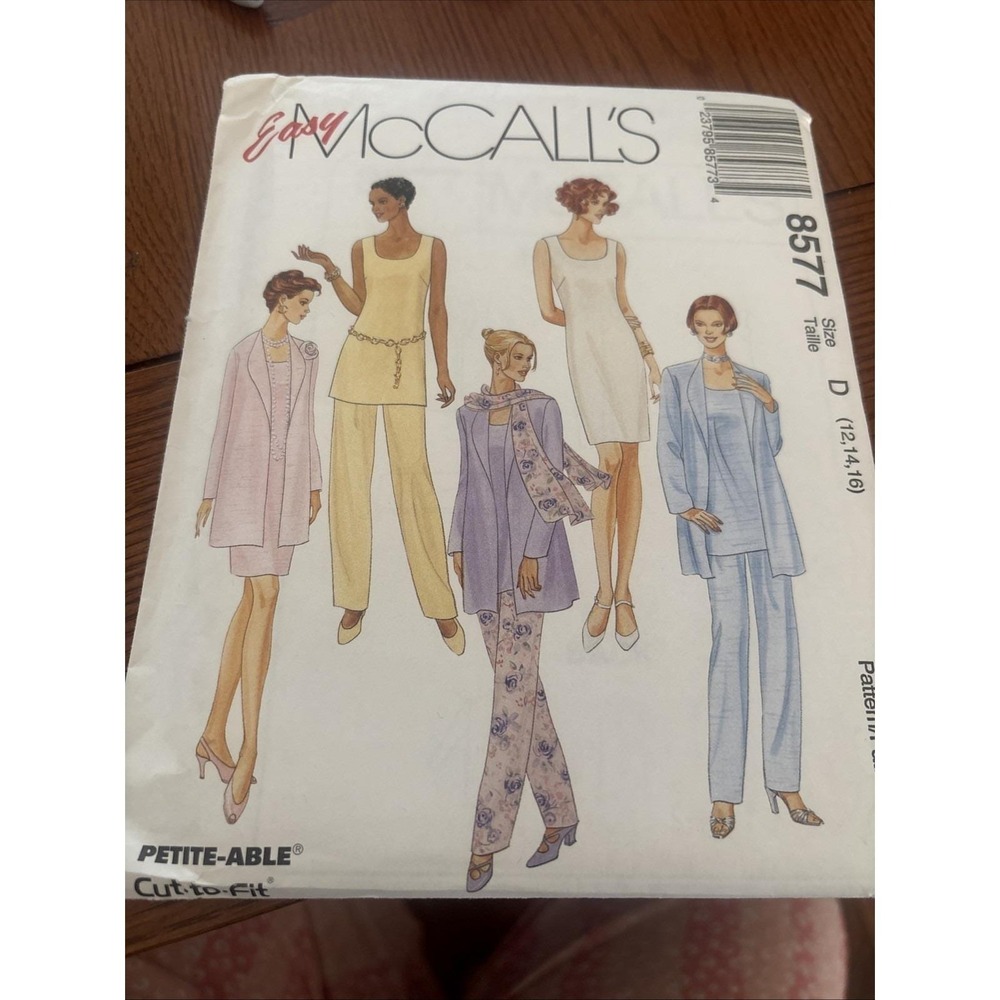 8577 UNCUT McCalls SewingPattern Misses Jacket Dress Top Pull on Pants 12-16